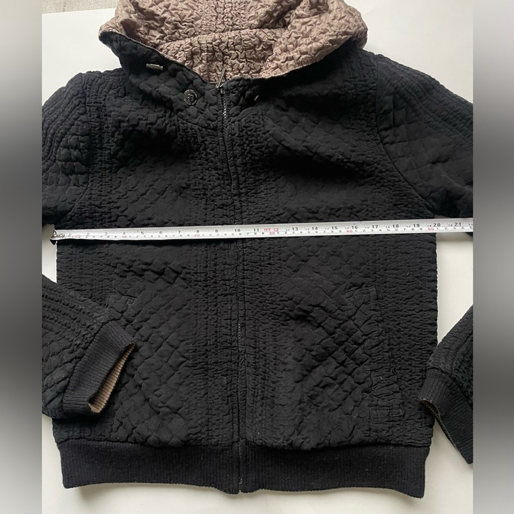 Adolfo Dominguez Black beige Bomber Jacket reversible medium hooded - Picture 6 of 9